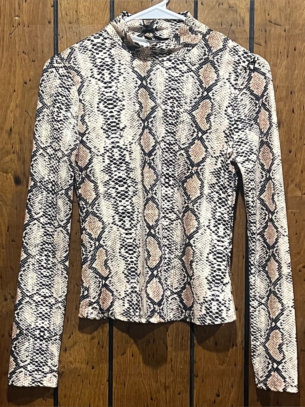 SHEIN Beige and Black Snake Print Mock Neck Top size S